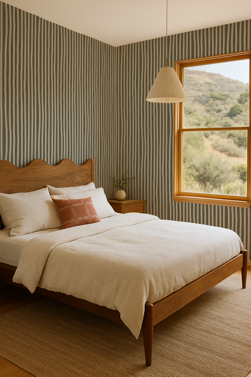 Dolce Stripe Wallpaper, olive green and tan