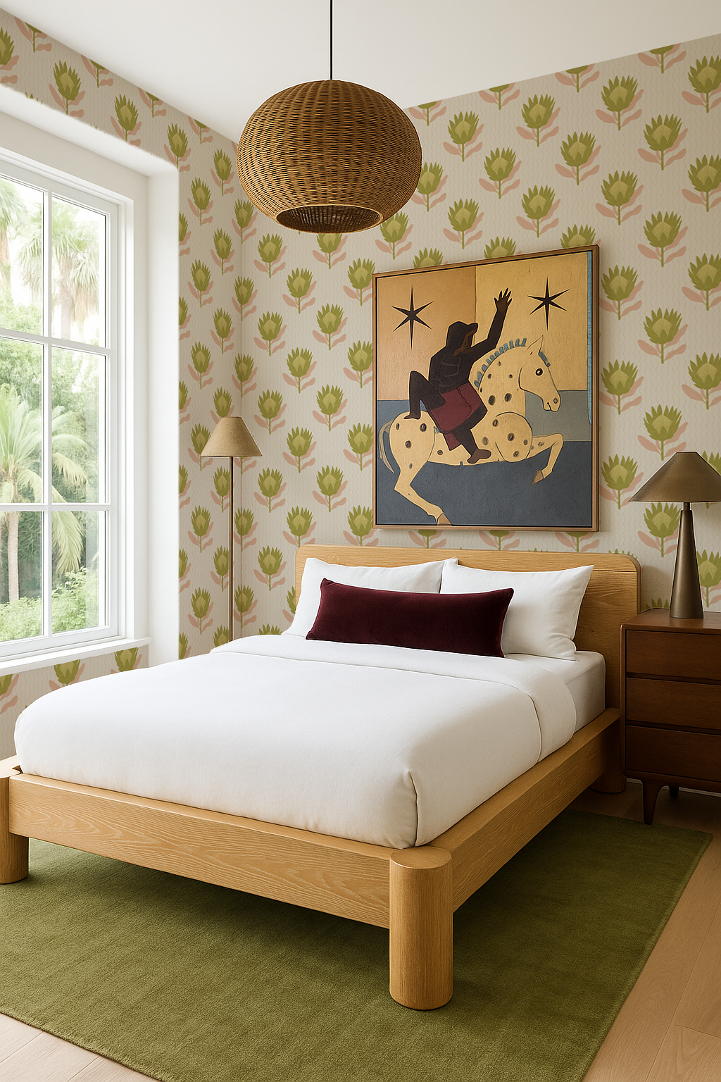 King Protea Wallpaper, tan and olive