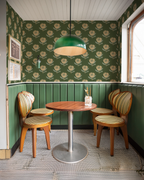 King Protea Wallpaper, forest green and butter yellow