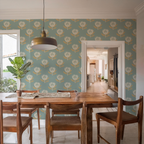 King Protea Wallpaper, light blue and apricot