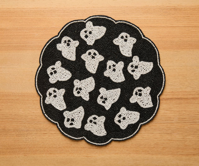 Handmade Beaded Ghost Placemat Halloween Table Decor Spooky Bead Table Mat Cute Ghost Centerpiece Goth Holiday Decoration