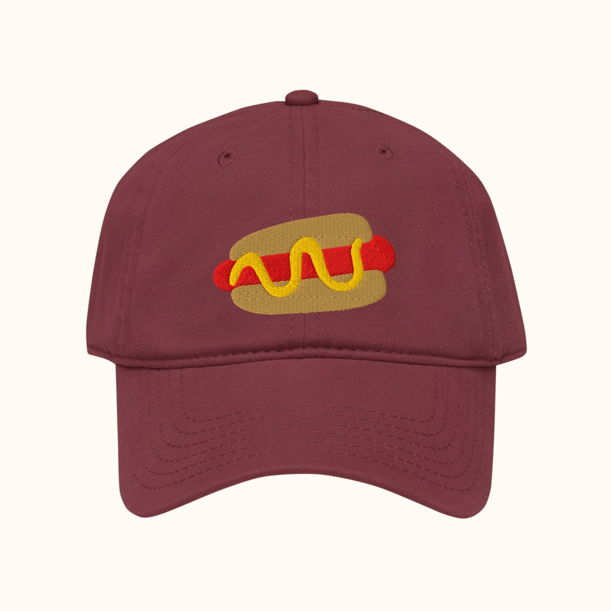 Hot Dog Embroidered Garment Washed Baseball Cap