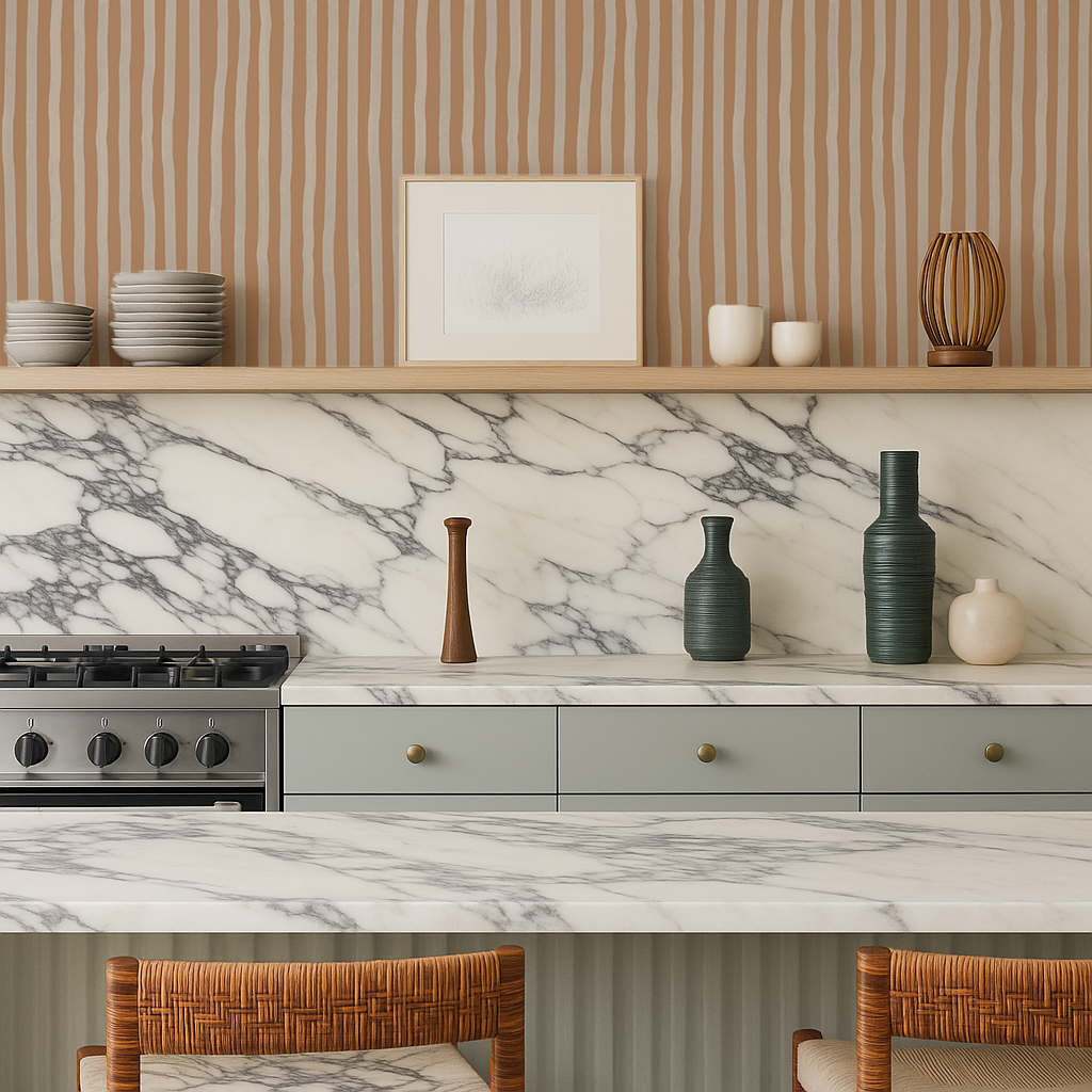 Dolce Stripe Wallpaper, apricot and off-white