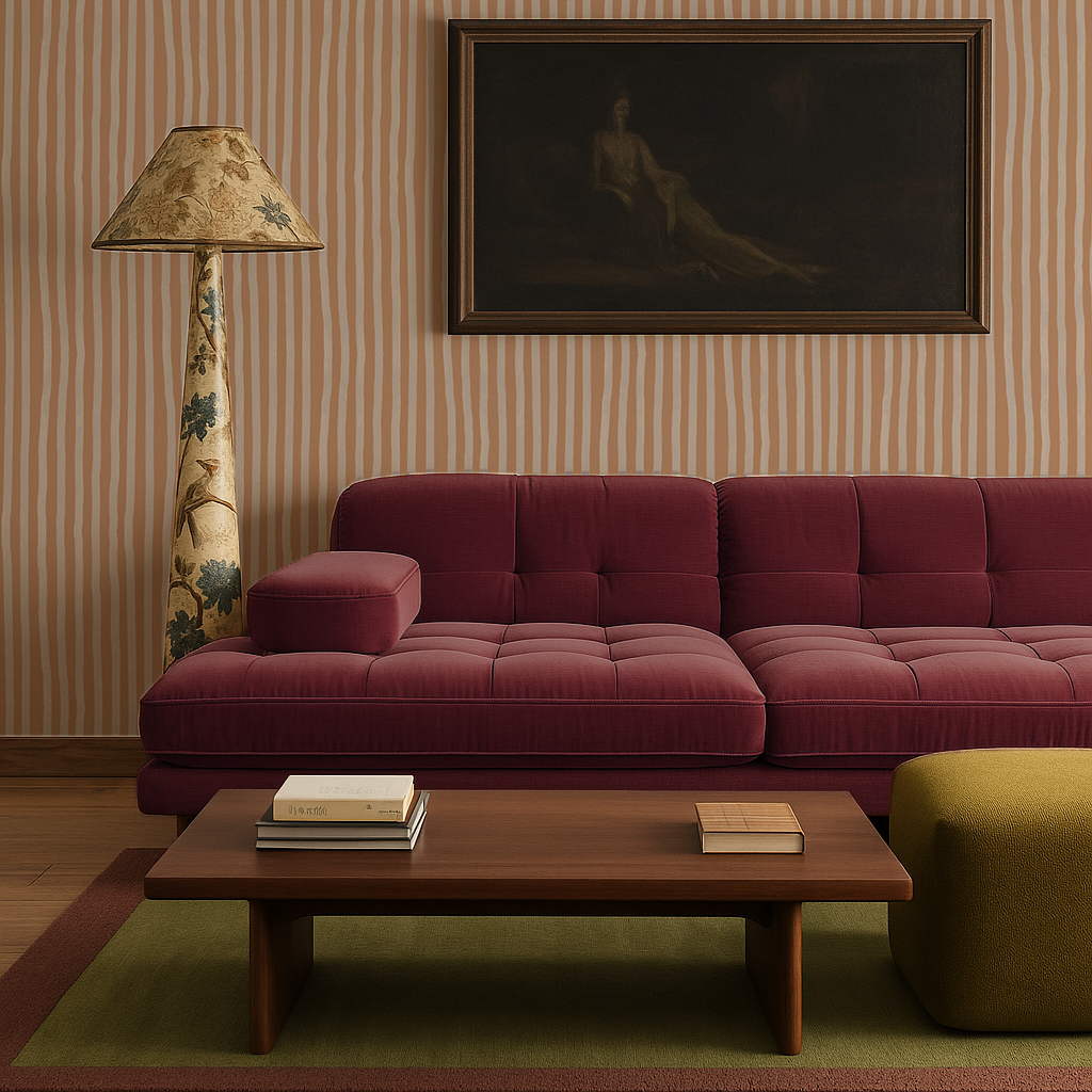 Dolce Stripe Wallpaper, apricot and off-white