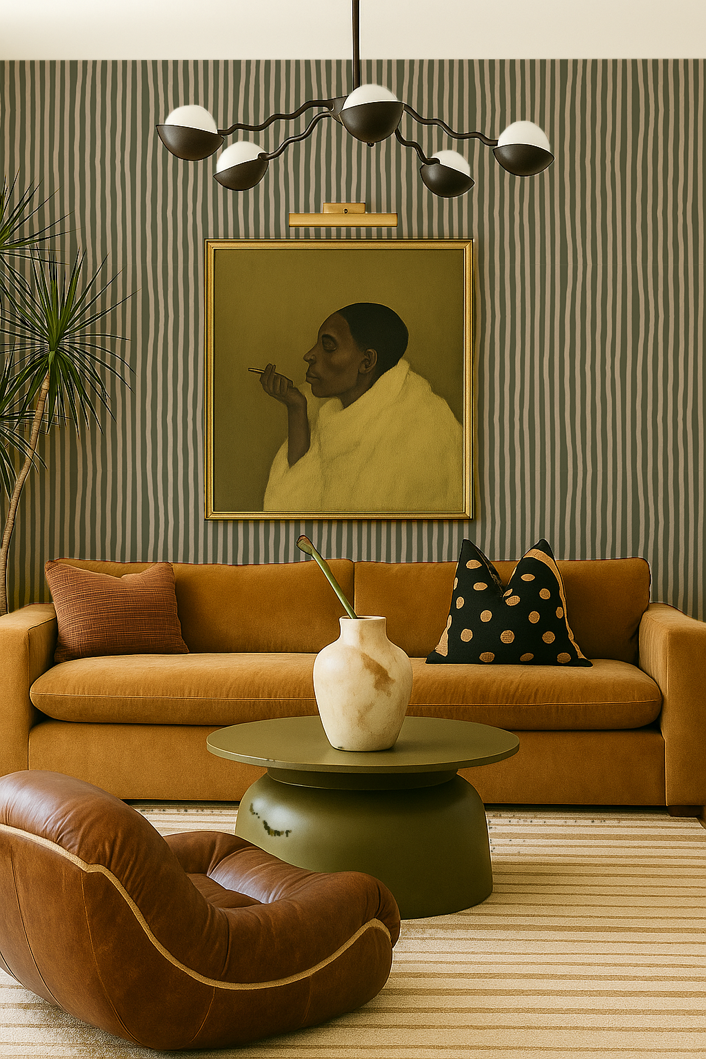 Dolce Stripe Wallpaper, olive green and tan