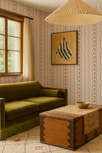 Posy Lane Stripe Wallpaper, beige and terra cotta