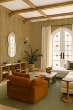 Dolce Stripe Wallpaper, peach and chartreuse