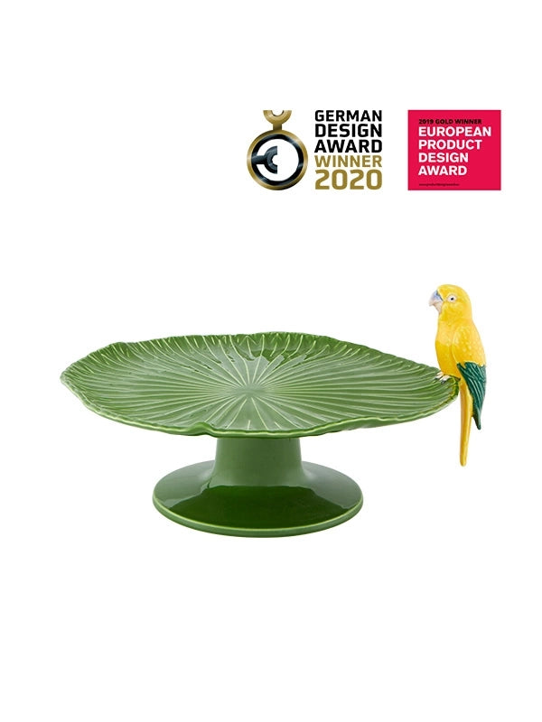 Exquisite CAKE Stand with tropical Parrot figurine