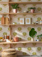 King Protea Wallpaper, tan and olive