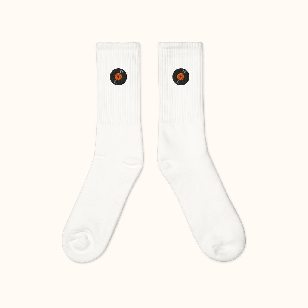 Vinyl Record Embroidered Socks