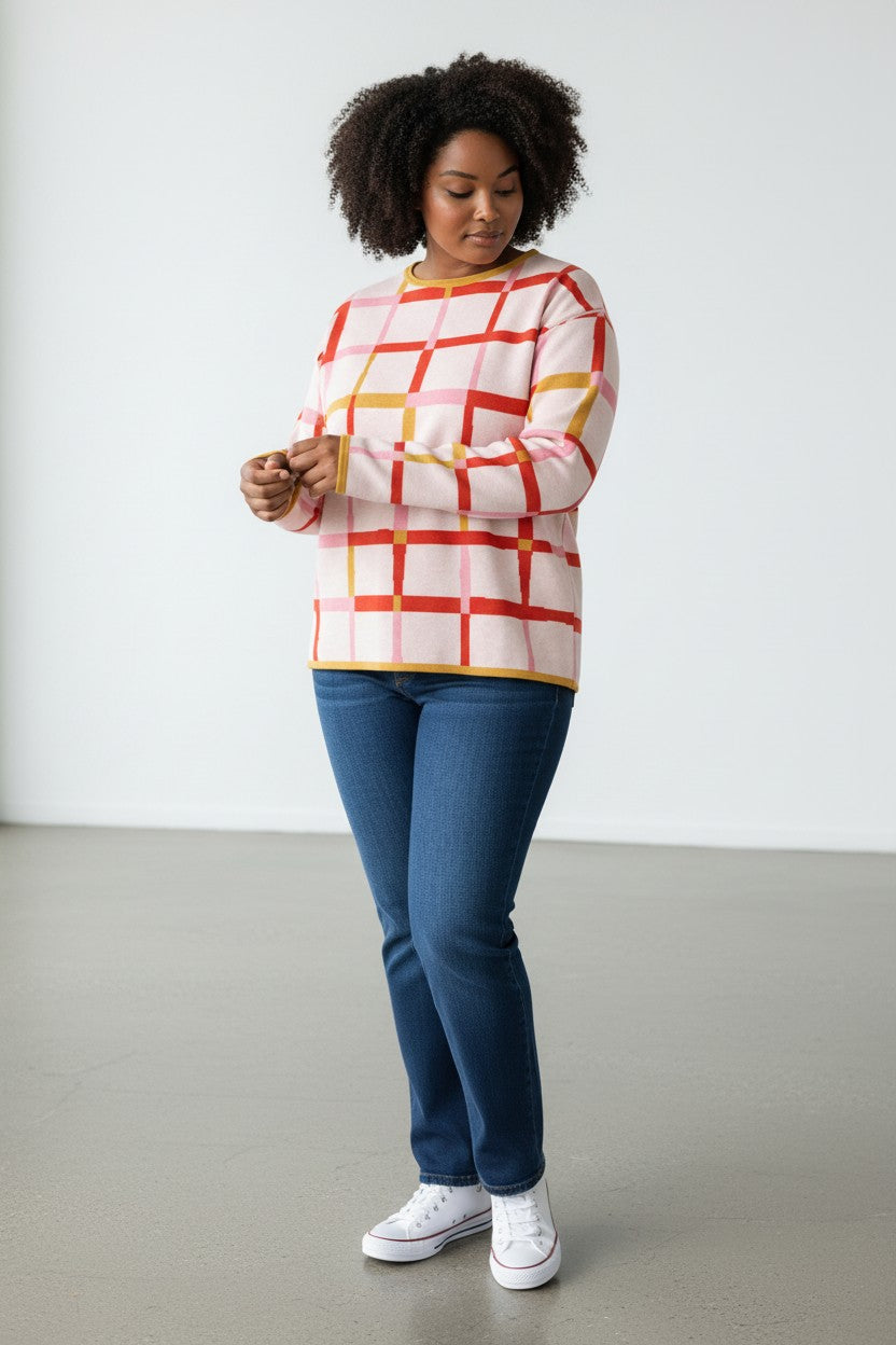 Grid Study Straight Bottom Knit Sweater