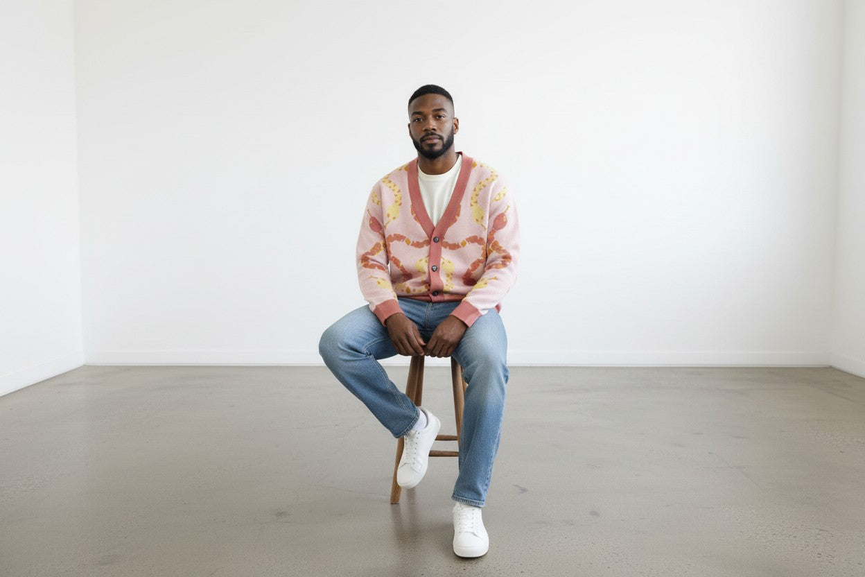 Serpentine Knit Cardigan in Pink