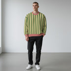 Margin Stripe Relaxed Fit Knitted Crew Neck Sweater