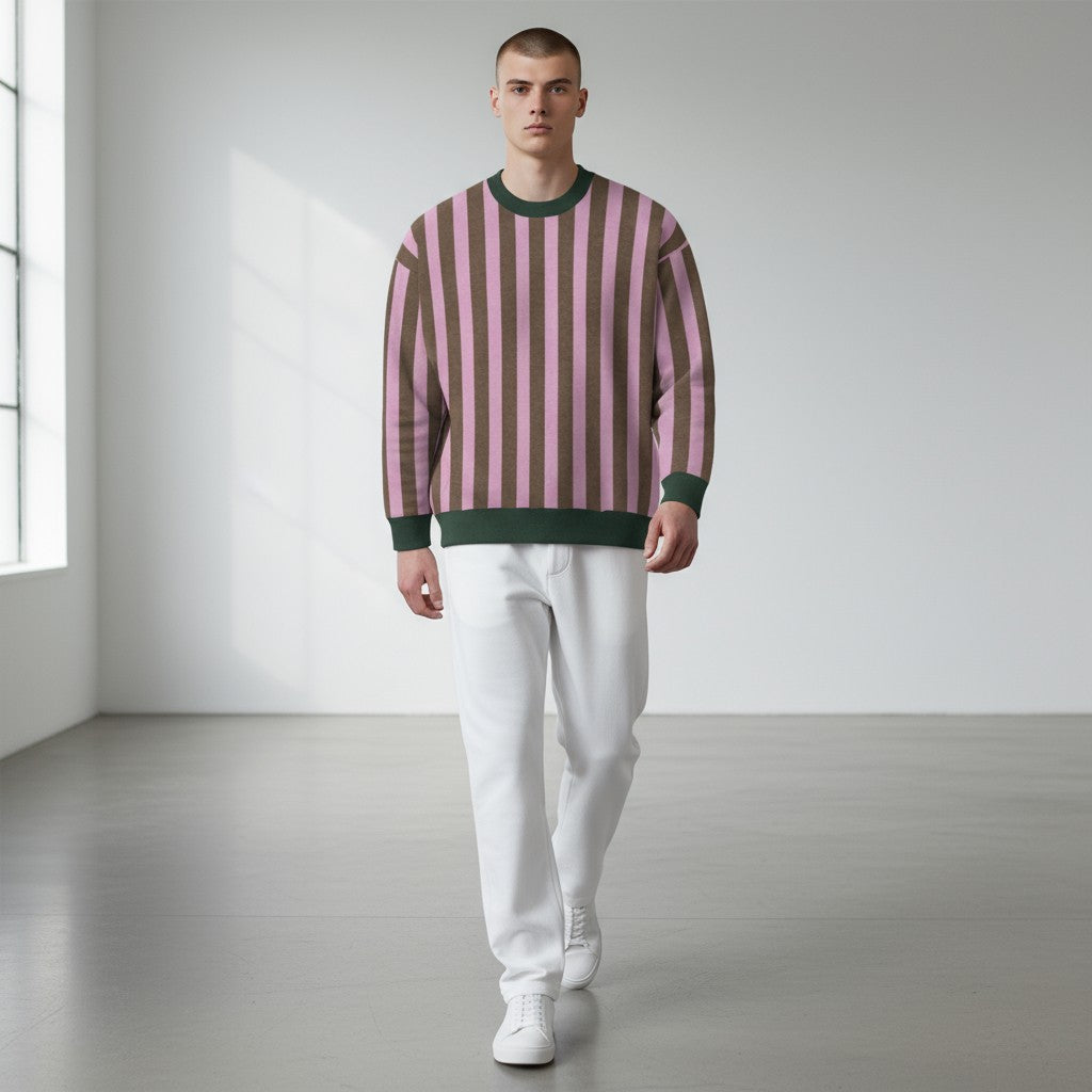 Margin Stripe Relaxed Fit Knitted Crew Neck Sweater