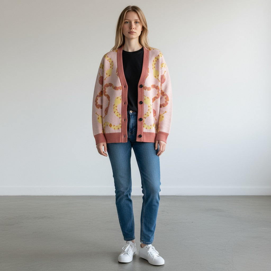 Serpentine Knit Cardigan in Pink