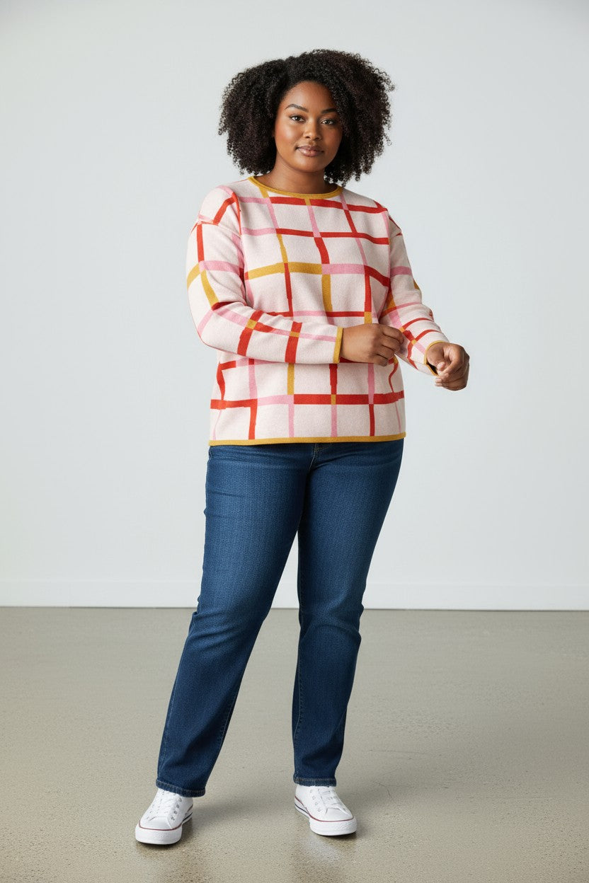 Grid Study Straight Bottom Knit Sweater