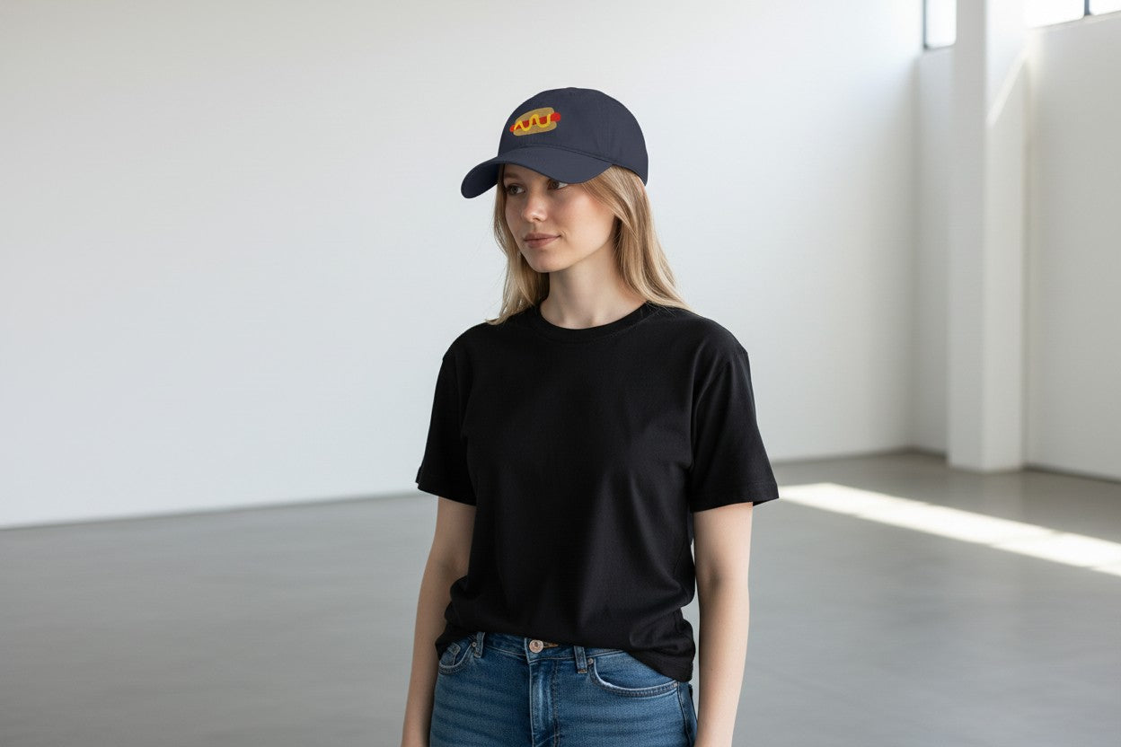 Hot Dog Embroidered Garment Washed Baseball Cap