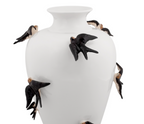 Large White Vase with handcrafted black swallows