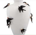 Large White Vase with handcrafted black swallows