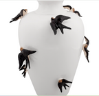 Large White Vase with handcrafted black swallows