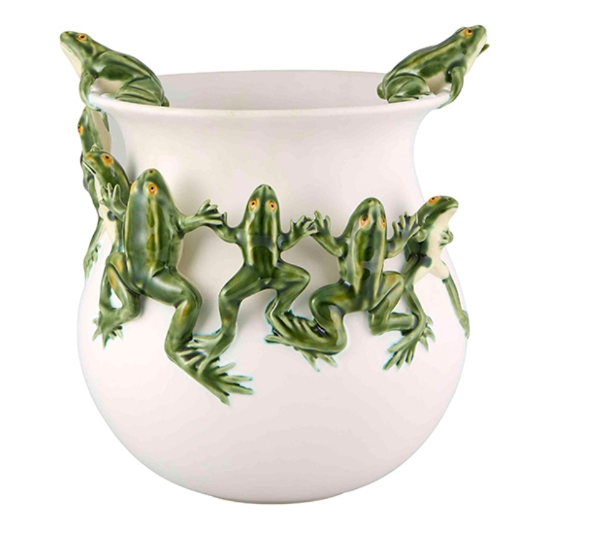 White Vase with whimsical frogs